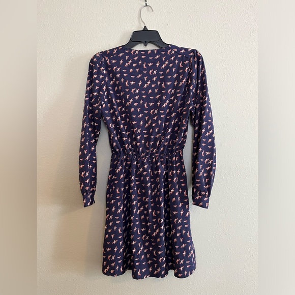 Bar III Pull Over Dress Dar Blue With Orange Bird Pattern Size Medium - Picture 6 of 9